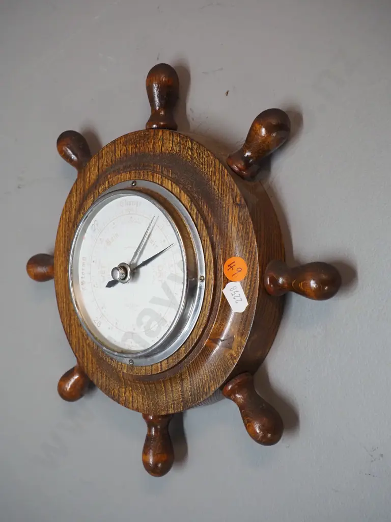 Smith's oak cased ship's wheel motif wall barometer D-260 Image 1++