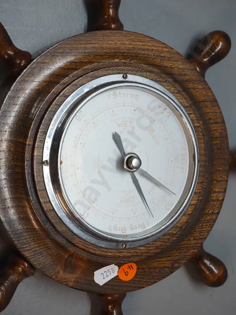 Smith's oak cased ship's wheel motif wall barometer D-260 Image 1++