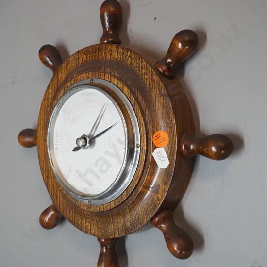 Smith's oak cased ship's wheel motif wall barometer D-260