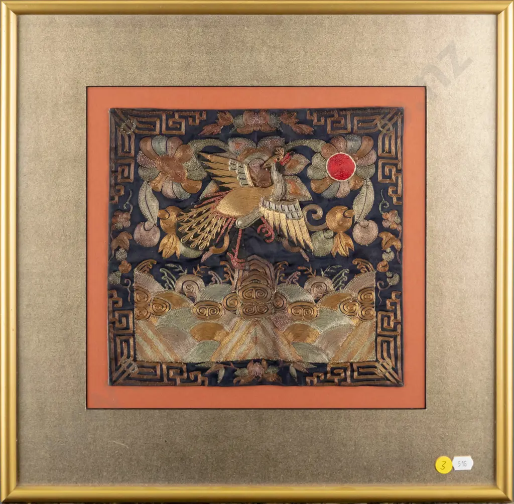 framed needlework - bird and flowers H-230 W-250 Image 1++
