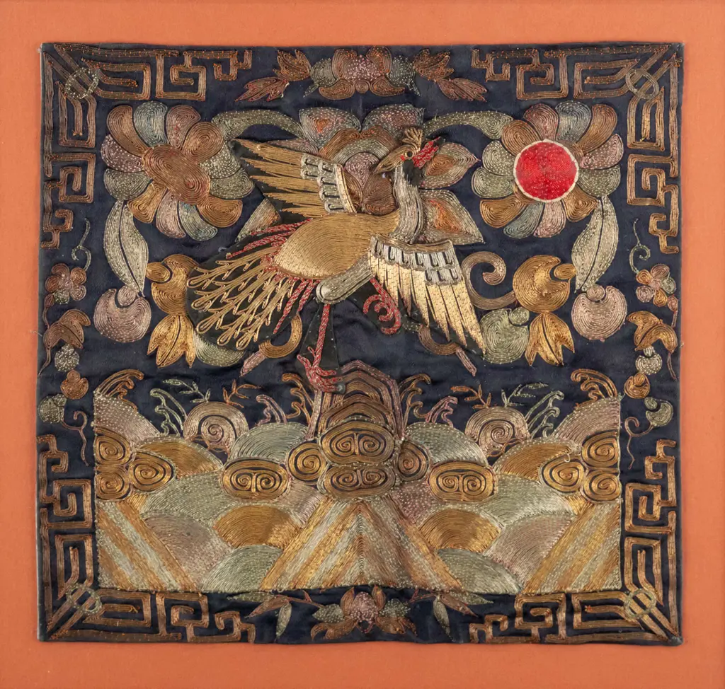 framed needlework - bird and flowers H-230 W-250 Image 1++