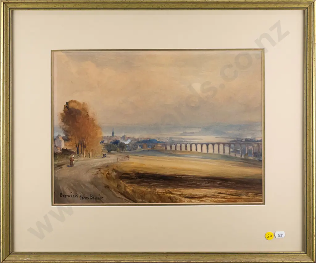 Berwick John Blair - framed watercolour - landscape H-260 W-360 Image 1++