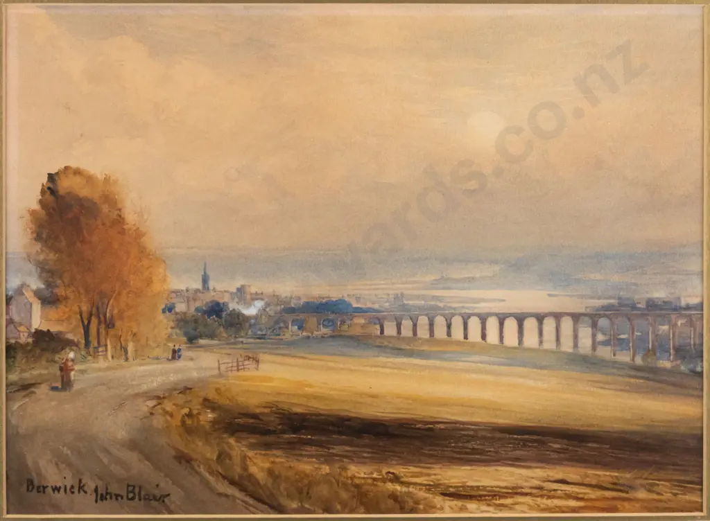 Berwick John Blair - framed watercolour - landscape H-260 W-360 Image 1++