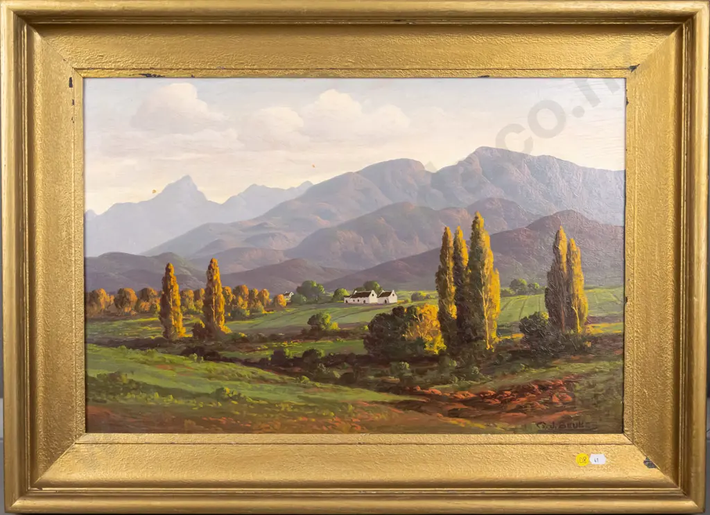 GJ Beukes - framed oil - landscape H-390 W-580 (slight aging to paint) Image 1++