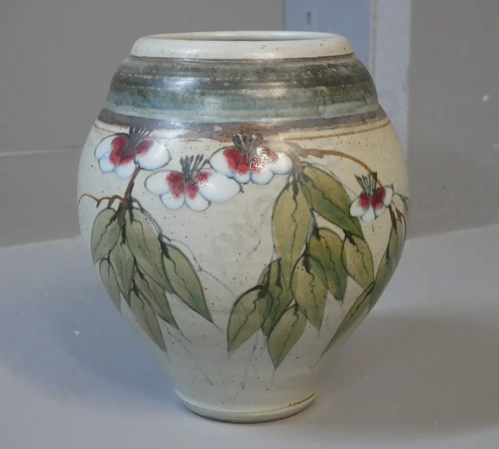 Neil Grant New Zealand studio pottery vase - cherry blossom motif H-220 D-190 Image 1++