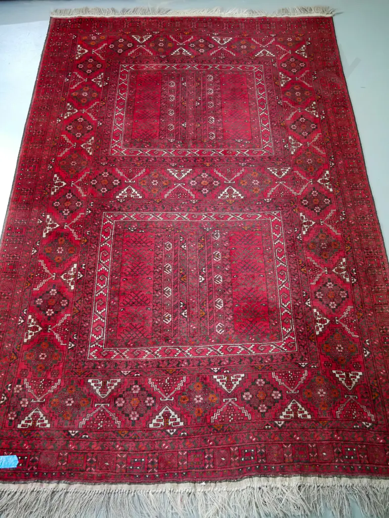 hand-knotted Persian wool floor rug - red, brown, beige and dark green L-2500 W-1620 Image 1++