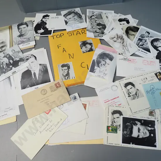 large collection of 1960s actors and singers promo photos: Elvis, Fabian, Cliff Richards, Johnny Mathis, Bobby Vee, etc.