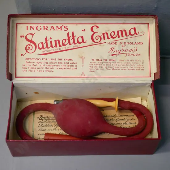 vintage medical item - Ingrams Satinetta enema set in original box H-50 W-180 D-80