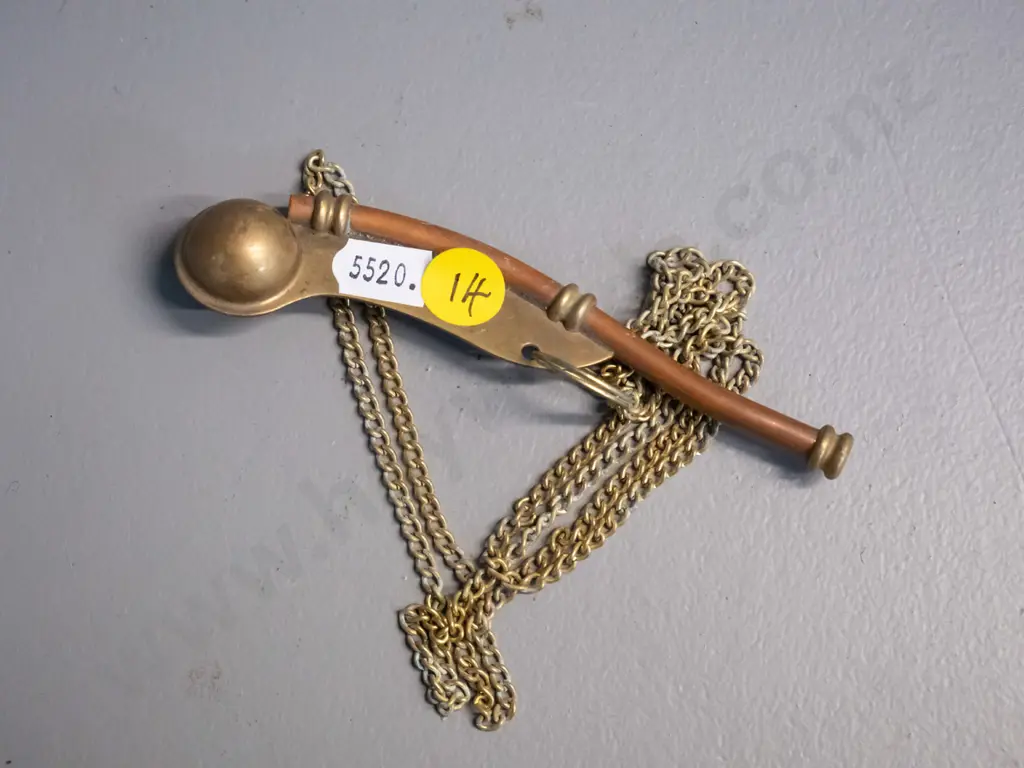 brass and copper bosun's whistle with 2 chains - whistle is L-120 Image 1++