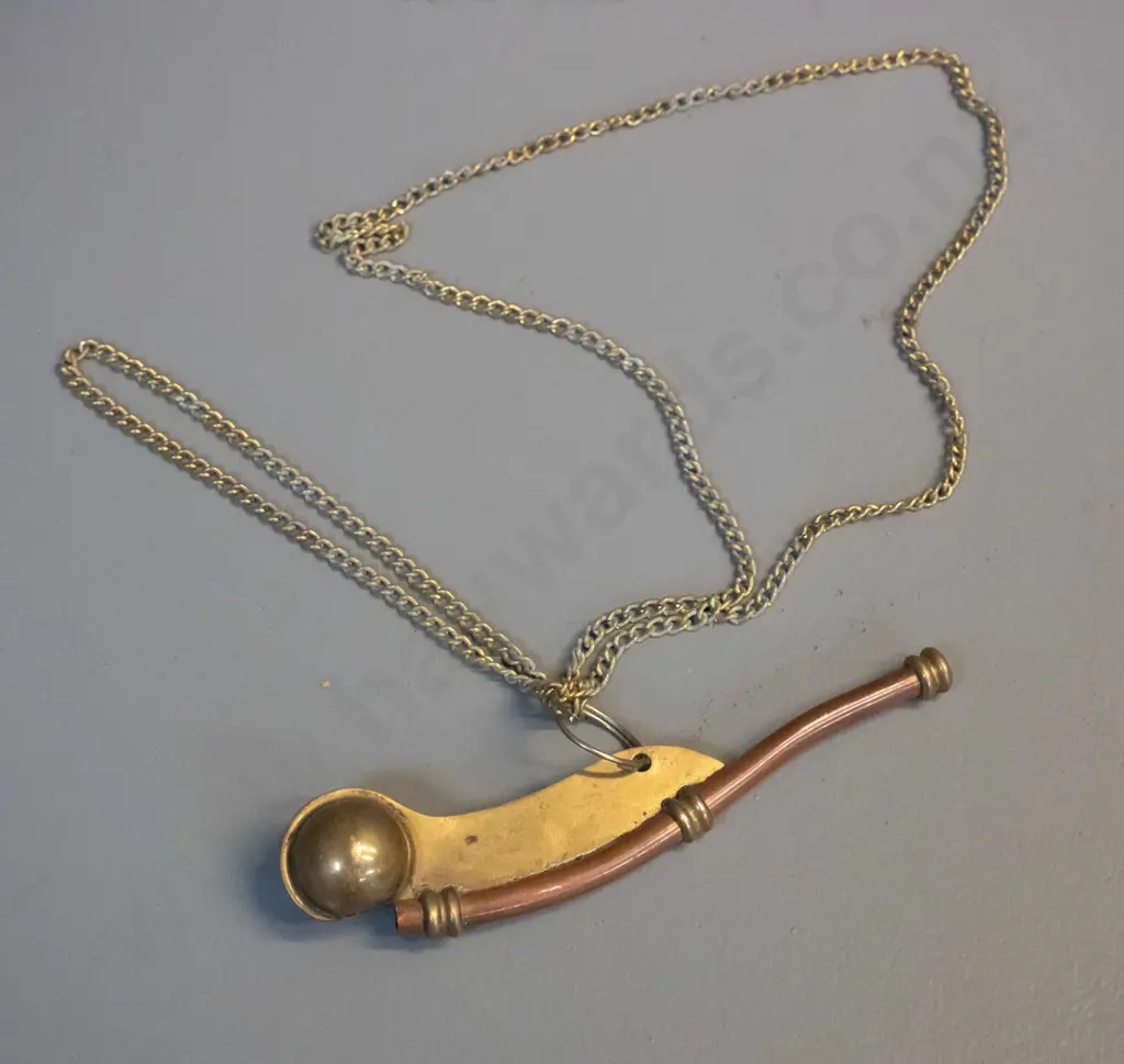 brass and copper bosun's whistle with 2 chains - whistle is L-120 Image 1++
