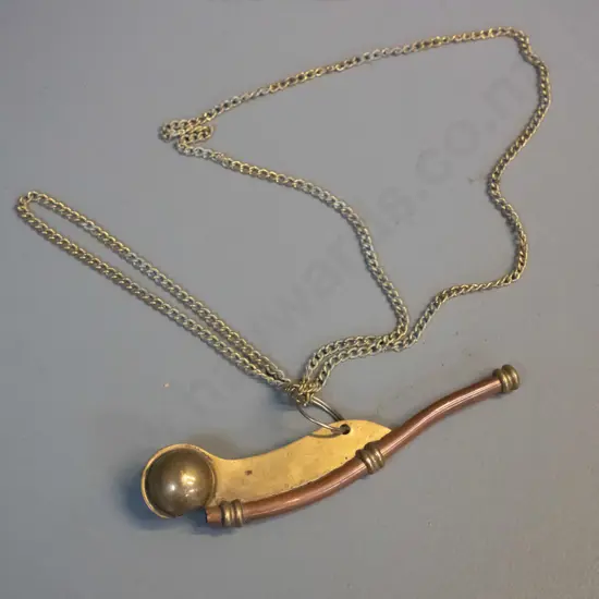 brass and copper bosun's whistle with 2 chains - whistle is L-120