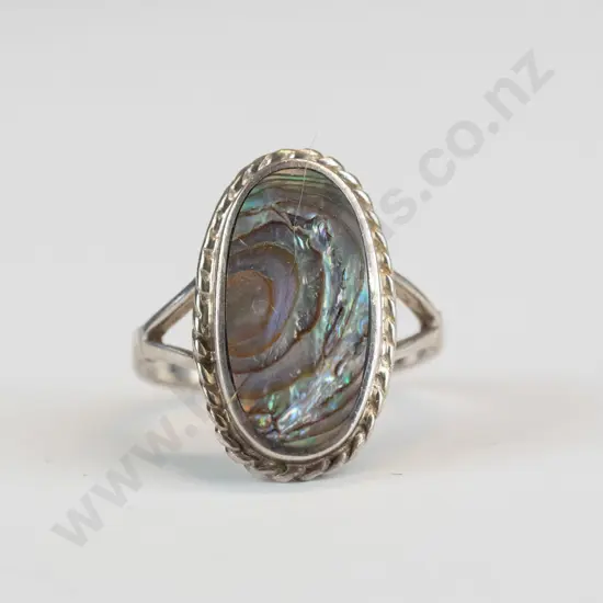 silver paua shell ring stamped 925