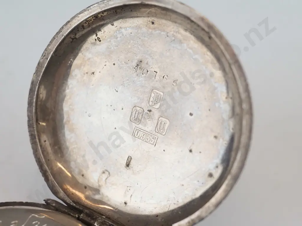 silver cased pocket watch - marked 935, personal inscription in Dutch (iets lief van de lief - something sweet from the Image 1++