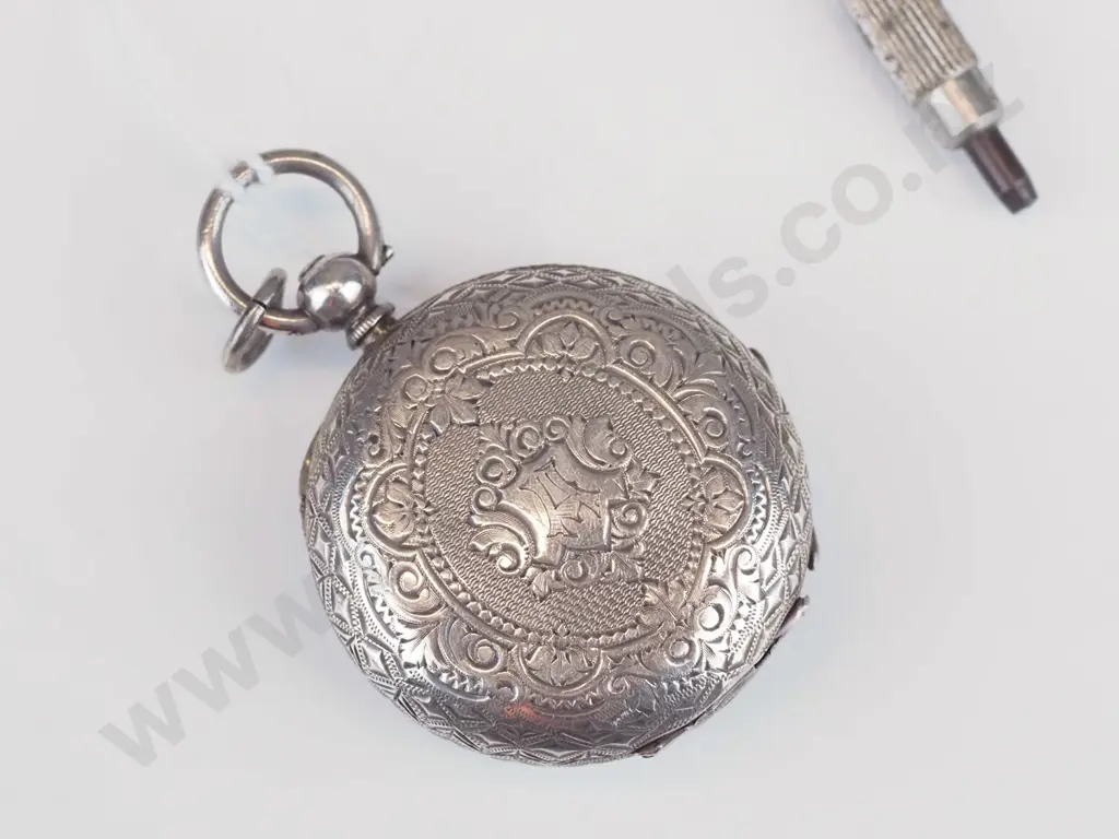 silver cased pocket watch - marked 935, personal inscription in Dutch (iets lief van de lief - something sweet from the Image 1++