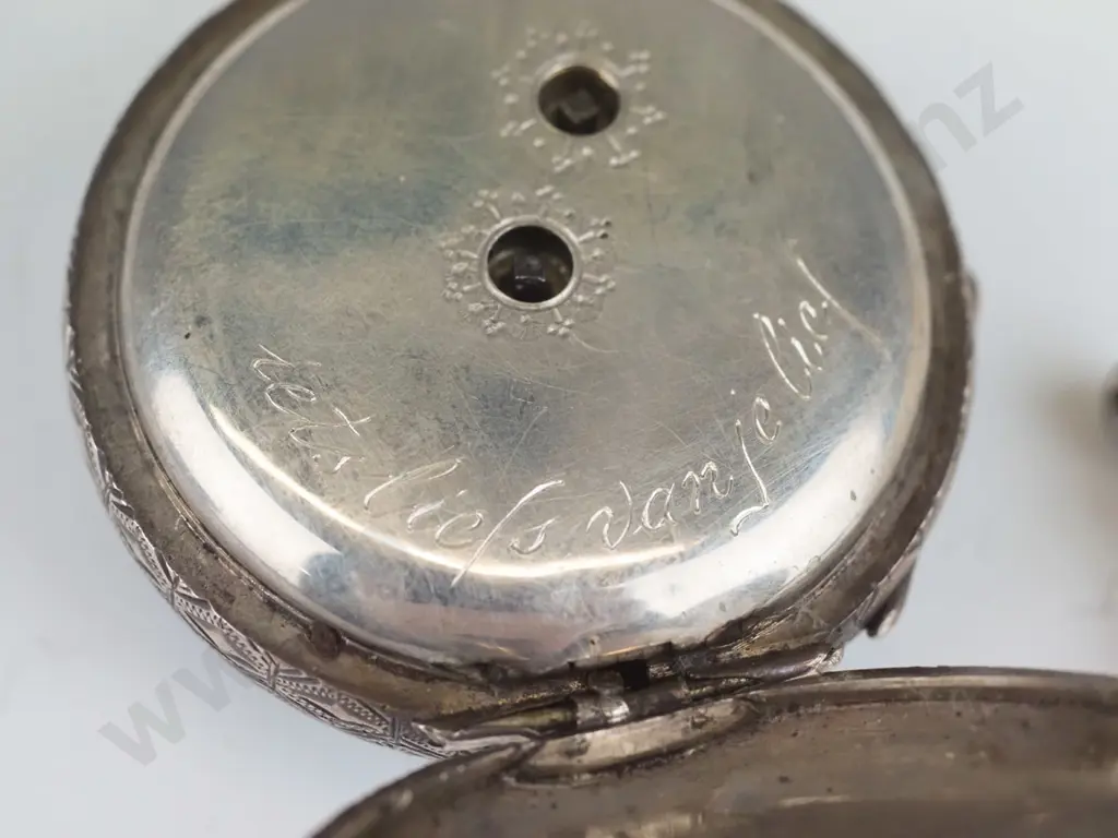 silver cased pocket watch - marked 935, personal inscription in Dutch (iets lief van de lief - something sweet from the Image 1++