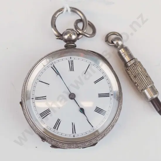 silver cased pocket watch - marked 935, personal inscription in Dutch (iets lief van de lief - something sweet from the