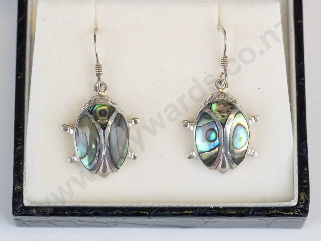 silver paua shell turtle earrings stamped 925 Image 1++