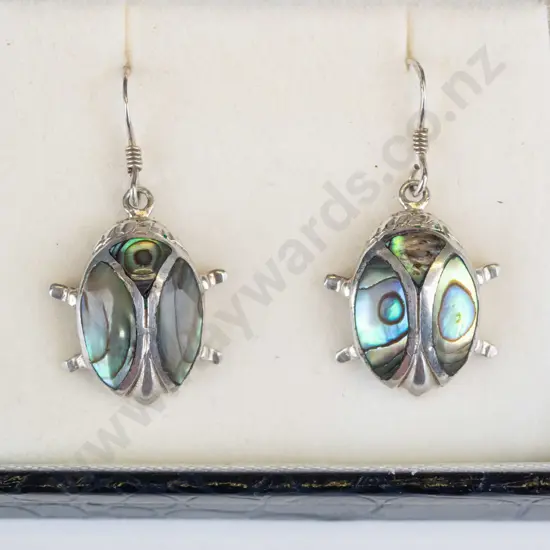 silver paua shell turtle earrings stamped 925