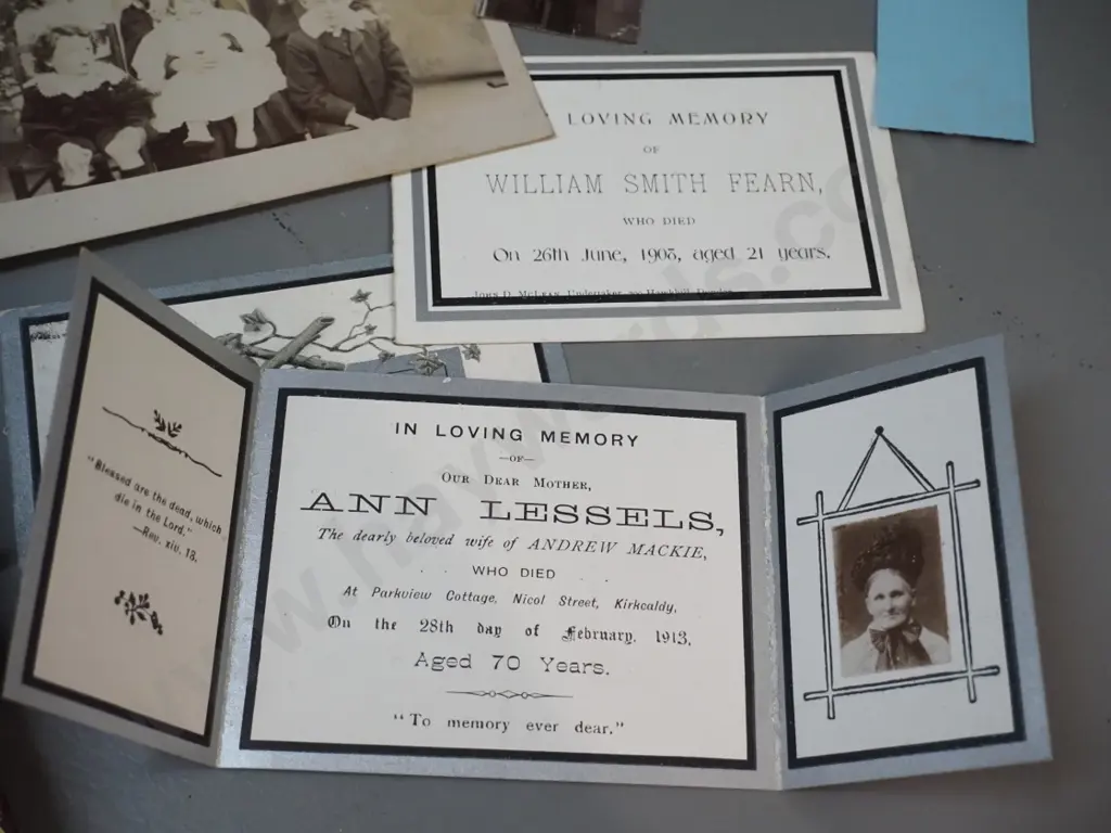 2 antique photo albums with numerous portrait & group photographs, some loose photos and memorial cards. Both missing Image 1++