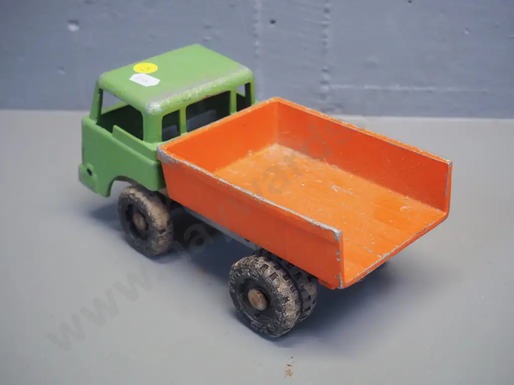 2 Fun Ho die-cast metal vehicles - tip truck with tilting cab and a grader with missing spring from blade mechanism. Image 1++