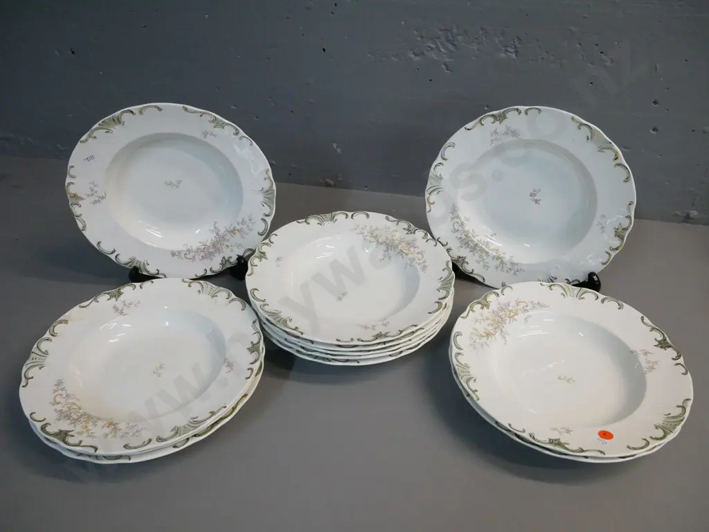 set of 12 antique John Edwards English soup plates with floral pattern D-255 Image 1++