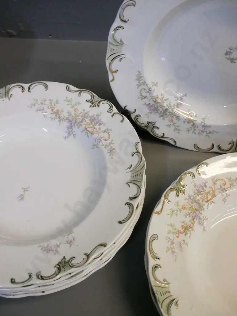 set of 12 antique John Edwards English soup plates with floral pattern D-255 Image 1++