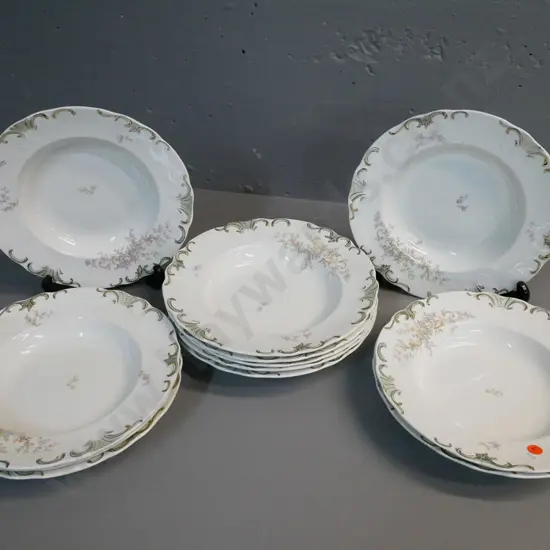 set of 12 antique John Edwards English soup plates with floral pattern D-255