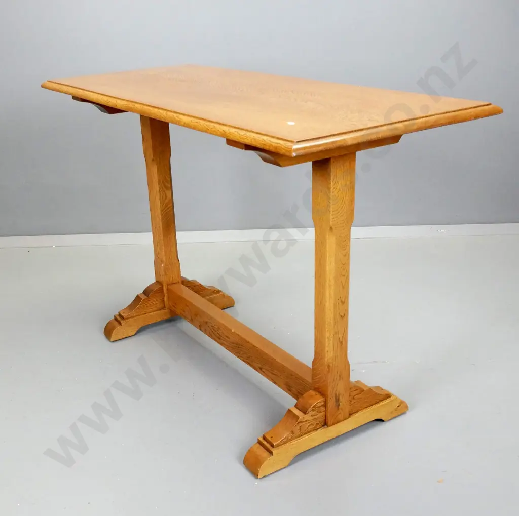 arts & crafts oak stretcher base side table on shaped feet H-780 W-1220 D-500 Image 1++