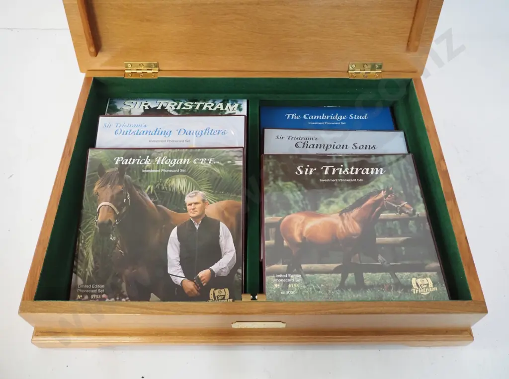limited edition wood-cased Sir Tristram collectable phone card sets - 5 card sets and a VHS tape, number 188, with Image 1++