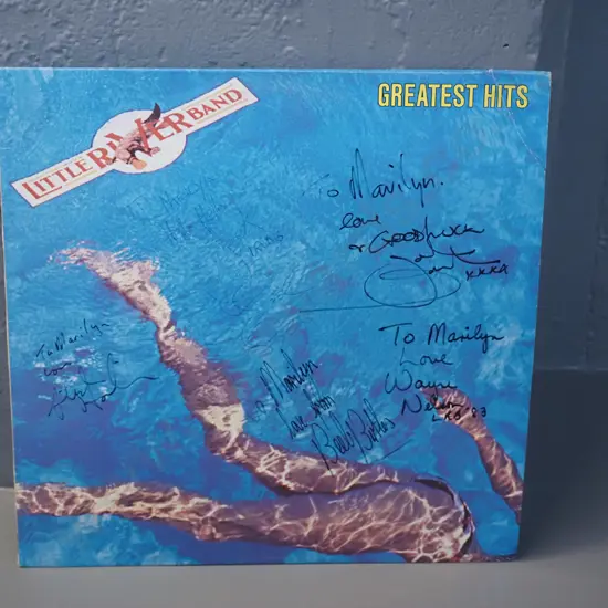 signed LP record  - Little River Band Greatest Hits, releaed 1982, signed 1983 by band members, minor scratch/dirt
