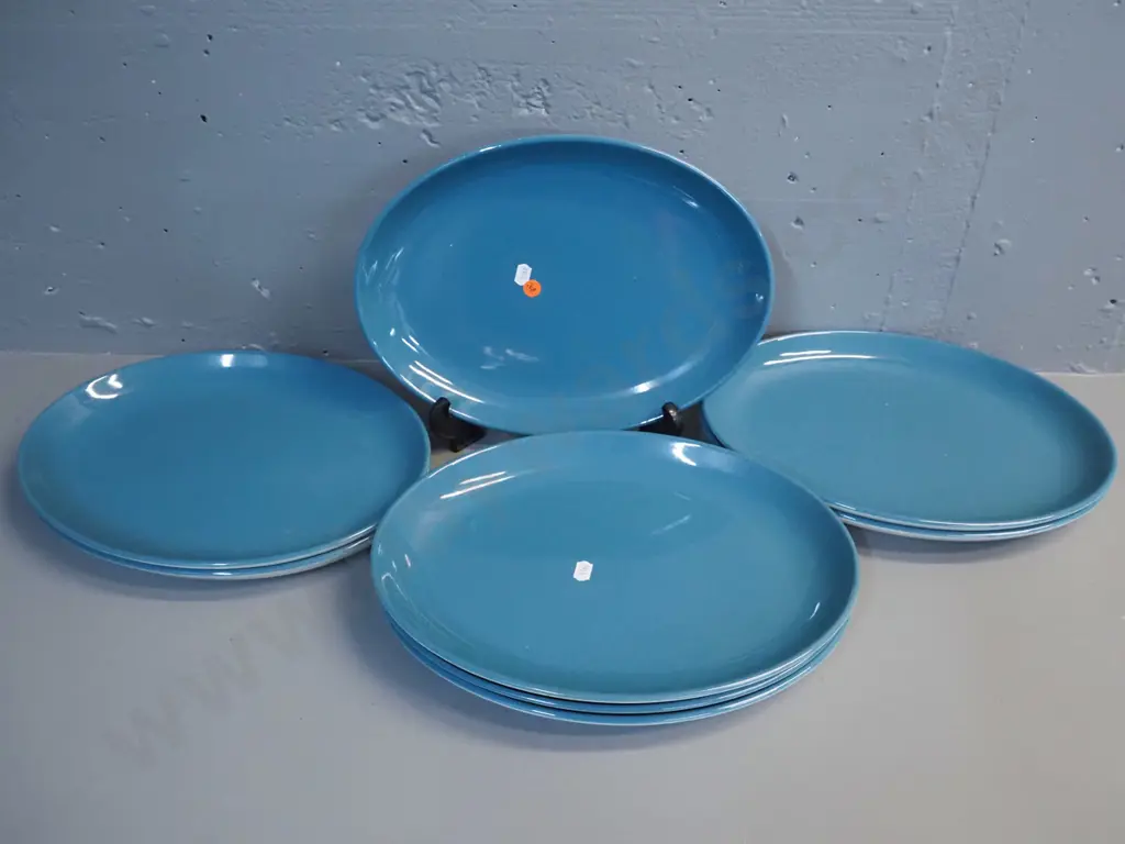 8 Crown Lynn colour glaze teal large oval steak plates 330 x 250 Image 1++