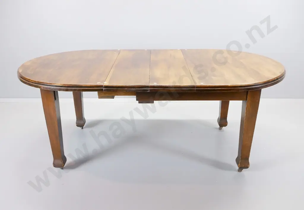 vintage oval oak extending table with four beech turned leg, green upholstered dining chairs Image 1++