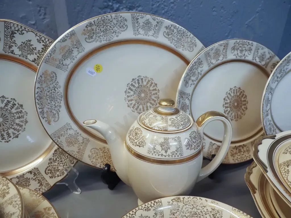 large assortment of Johnson Bros. "Victorian" pattern dinnerware - some wear to decoration, 2 pieces have chips Image 1++