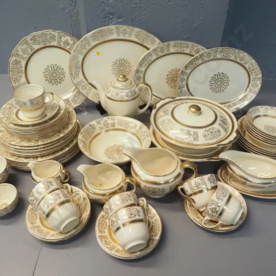 large assortment of Johnson Bros. "Victorian" pattern dinnerware - some wear to decoration, 2 pieces have chips