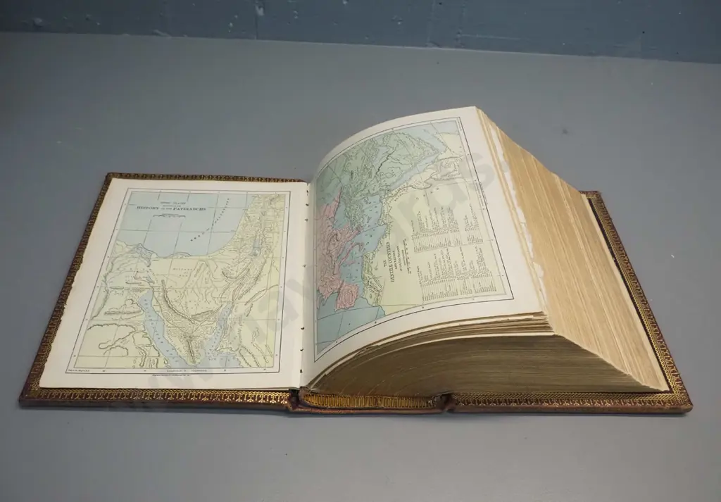 antique large Bible with tooled leather cover, circa 1880s, with many illustrations, some loose and damaged pages, light Image 1++
