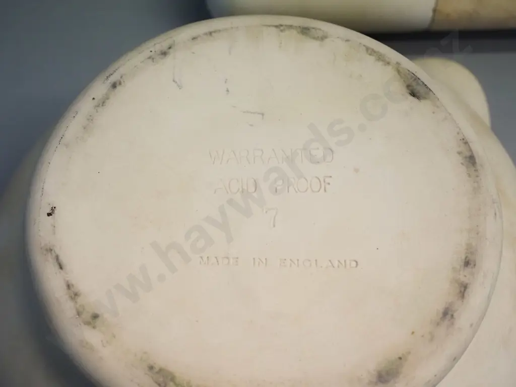 large ironstone or ceramic mortar & pestle w/ wooden handle - bowl H-120 D-260 Image 1++