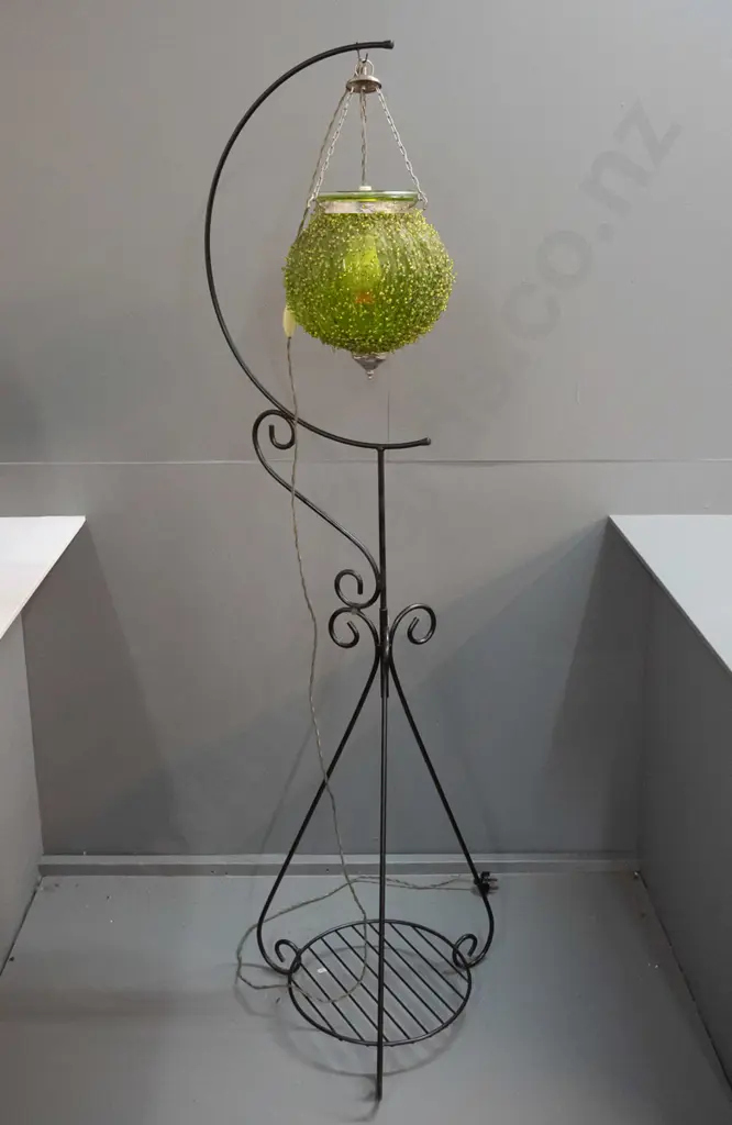 floor lamp made from retro hanging light fitting and 2-piece metal stand (originally a bird cage stand?) Image 1++