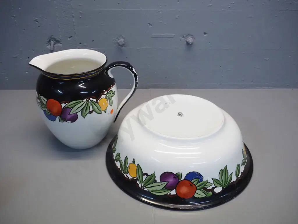 Adderleys Pomona pattern Victorian wash jug and basin - some worn decoration on jug H-255. Bowl D-410 Image 1++