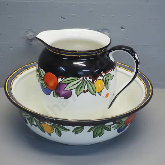 Adderleys Pomona pattern Victorian wash jug and basin - some worn decoration on jug H-255. Bowl D-410