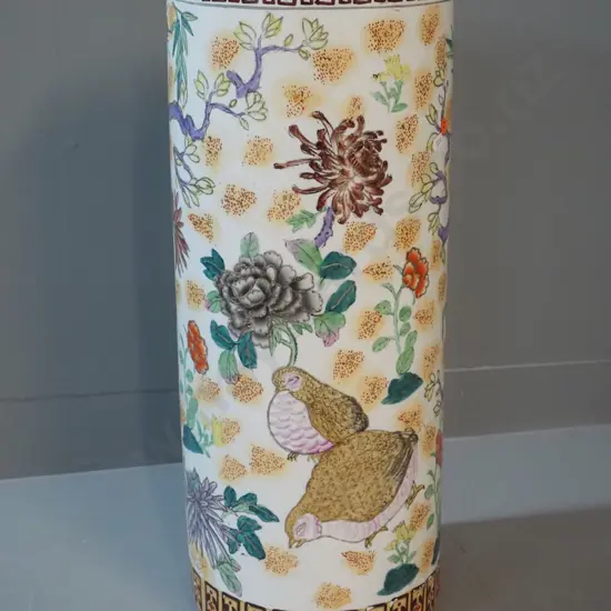 Chinese tall vase or umbrella stand with floral and bird motifs H-600 D-230