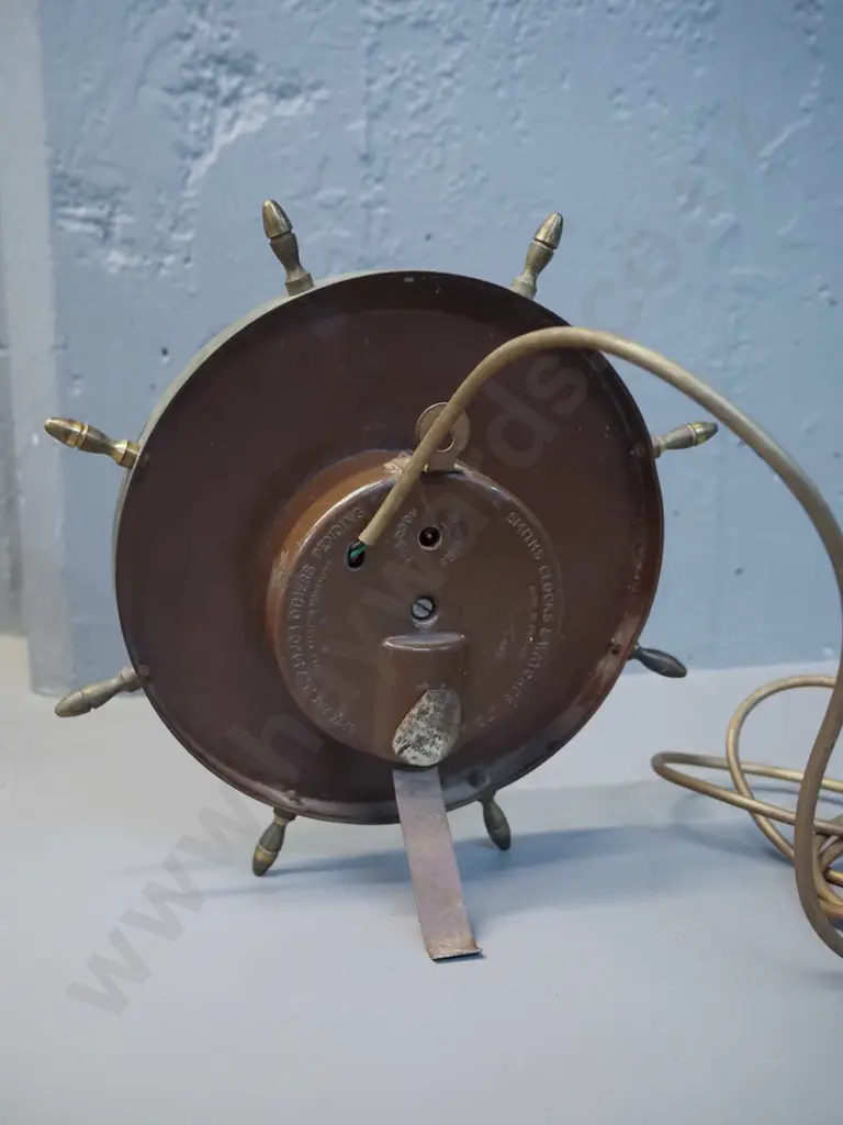 vintage brass cased Smiths electric mantel/wall clock in shape of ship's wheel D-230 Image 1++
