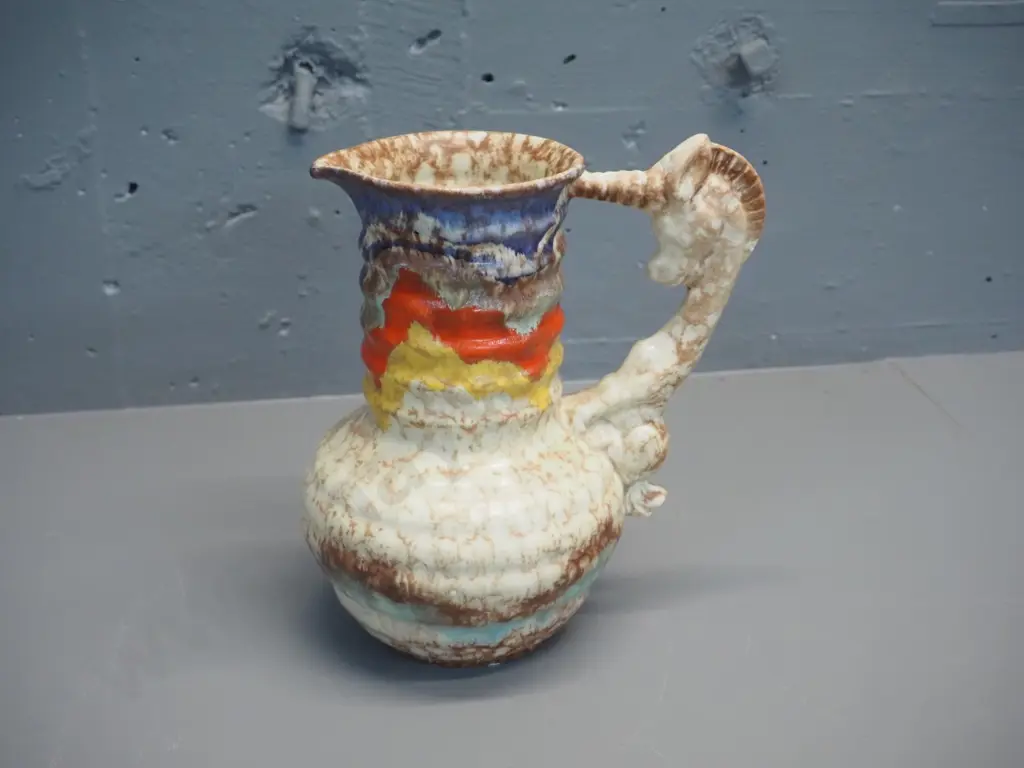 hand-painted English jug with unicorn handle, maker's mark obscured H-210 Image 1++