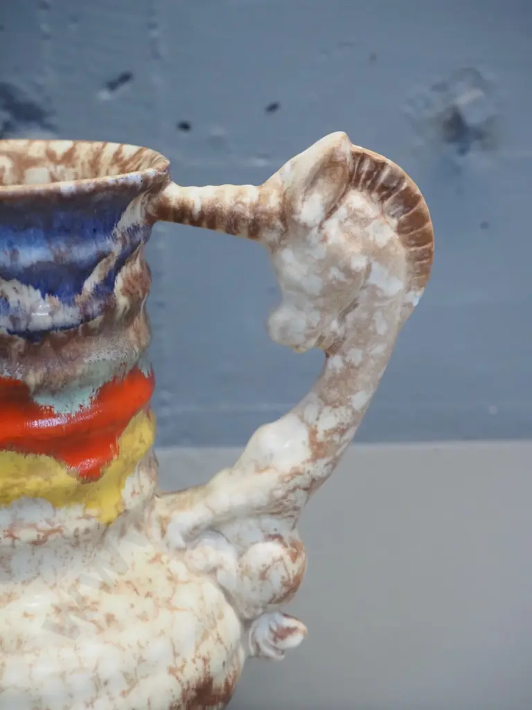 hand-painted English jug with unicorn handle, maker's mark obscured H-210 Image 1++