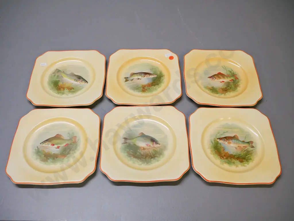 8 Empire "Shelton Ivory" fish motif square luncheon plates 205 x 205 - scratches to decoration on one Image 1++