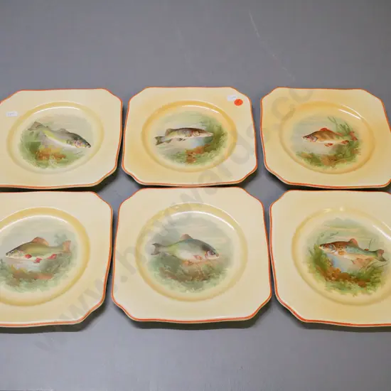 8 Empire "Shelton Ivory" fish motif square luncheon plates 205 x 205 - scratches to decoration on one
