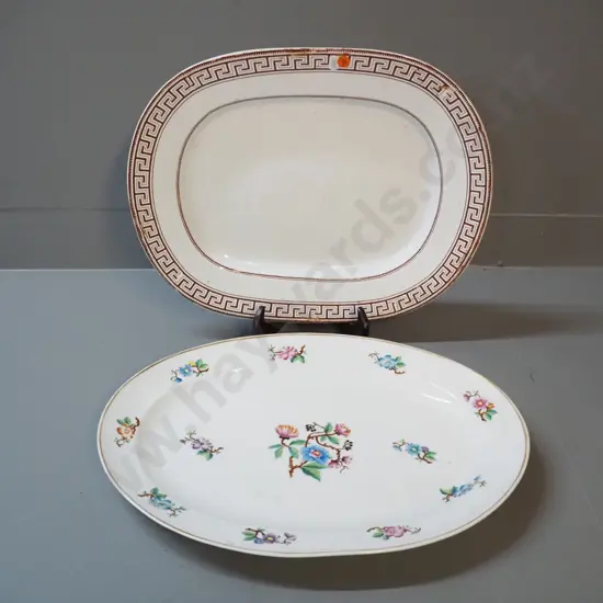 2 vintage ashetts - H&C "Etruscan" Greek key pattern, other with floral motif 445 x 320