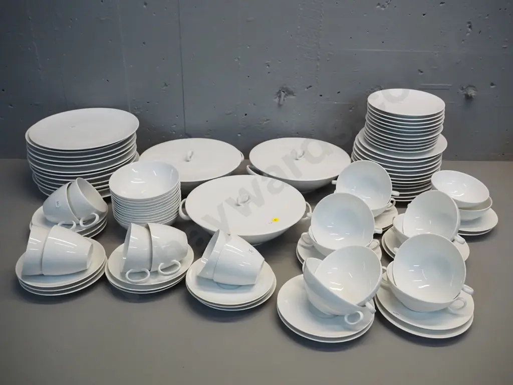 large collection of fine white German porcelain dinnerware - 12 places, including 3 lidded vege dishes, only 8 cups & Image 1++