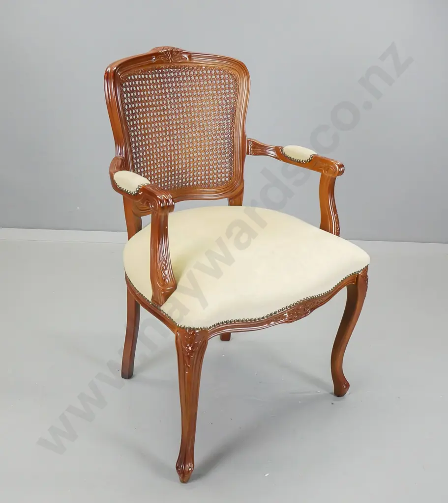Louis style mahogany framed occasional chair with bergere cane back, velvet upholstered seat - some marks to frame H920 Image 1++