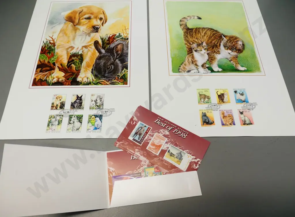 4 New Zealand Post collector's stamp prints - puppies, kittens, sea life etc. and a Best of 1998 set Image 1++