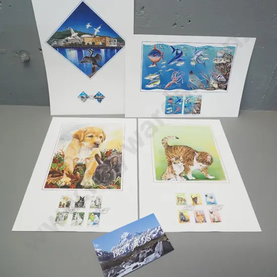 4 New Zealand Post collector's stamp prints - puppies, kittens, sea life etc. and a Best of 1998 set